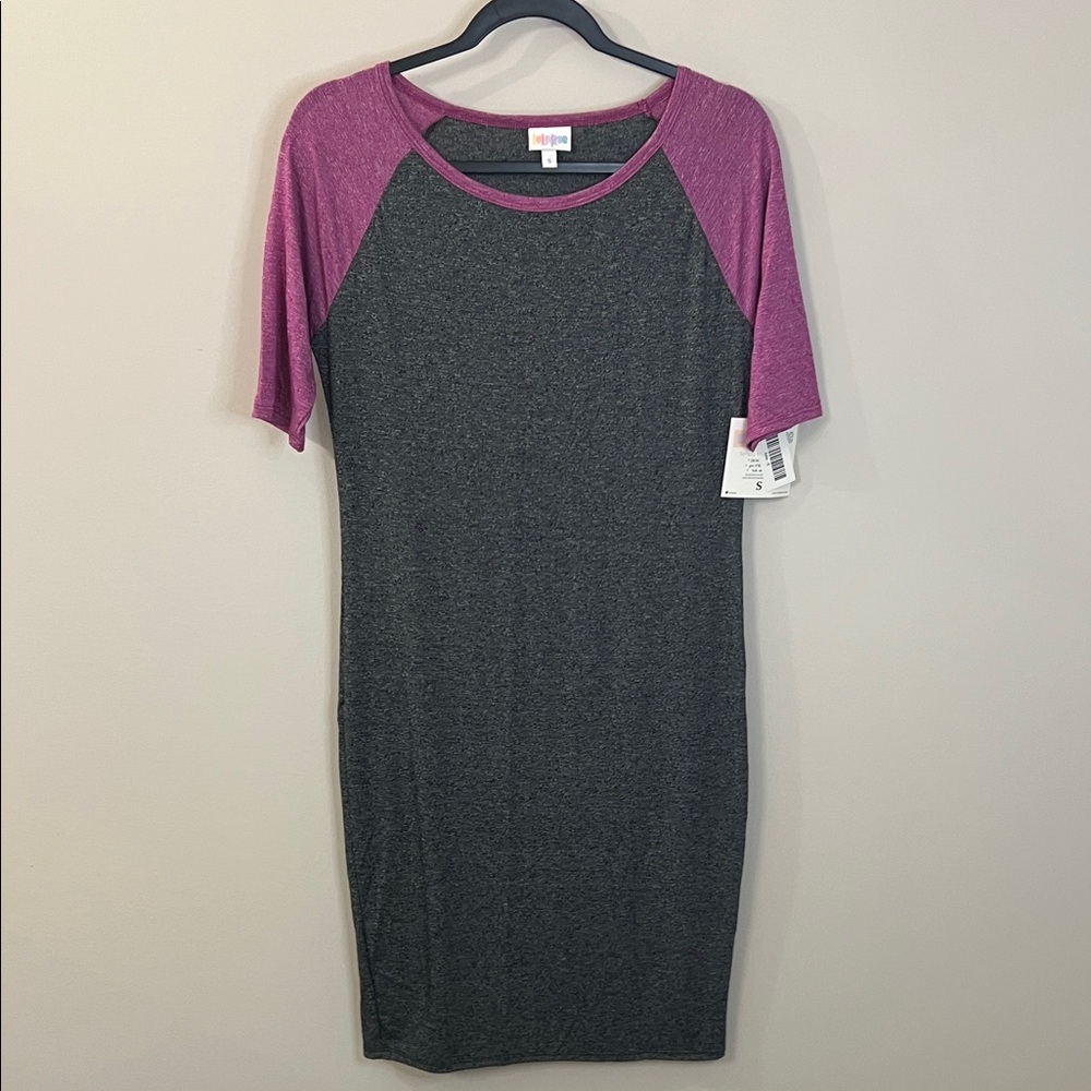 LuLaRoe Heather Gray and Fuchsia Midi Dress